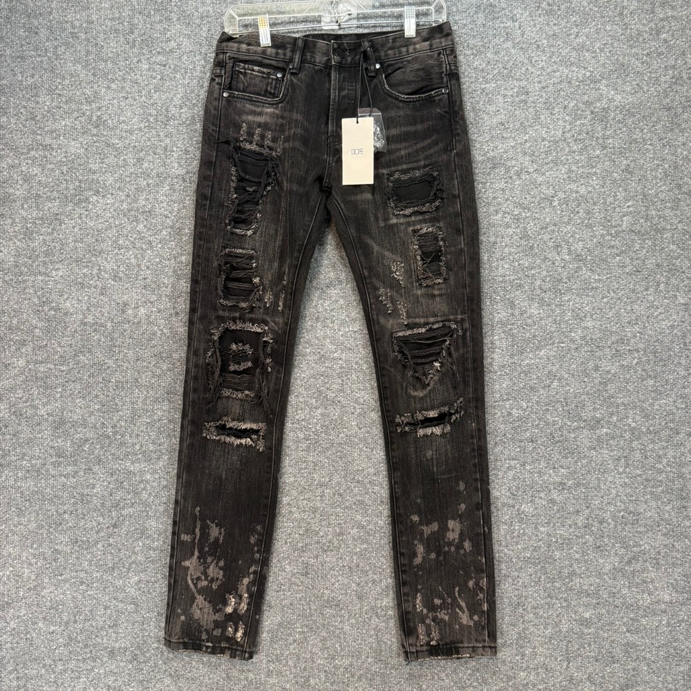 DOPE Biker Jeans Men 28 Black Distressed HIghland Denim Punk Goth Streetwear NEW
